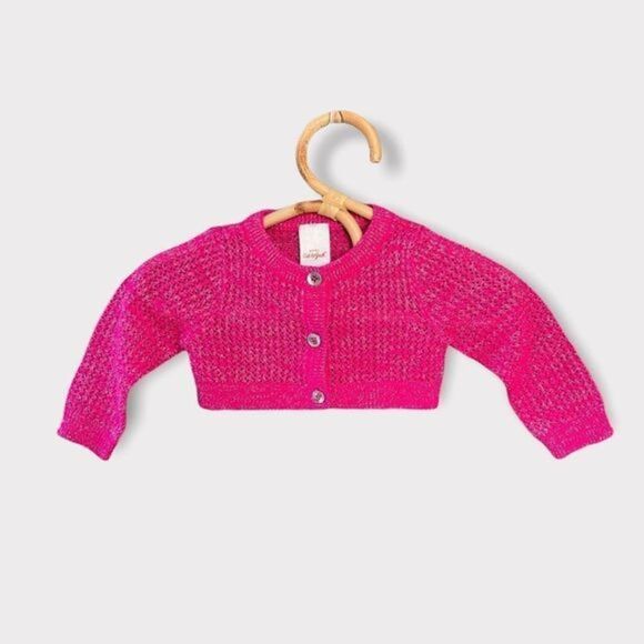 Cat And Jack Kids Hot Pink Crochet button front Cardigan Sweater Size 0-3M - Picture 1 of 10